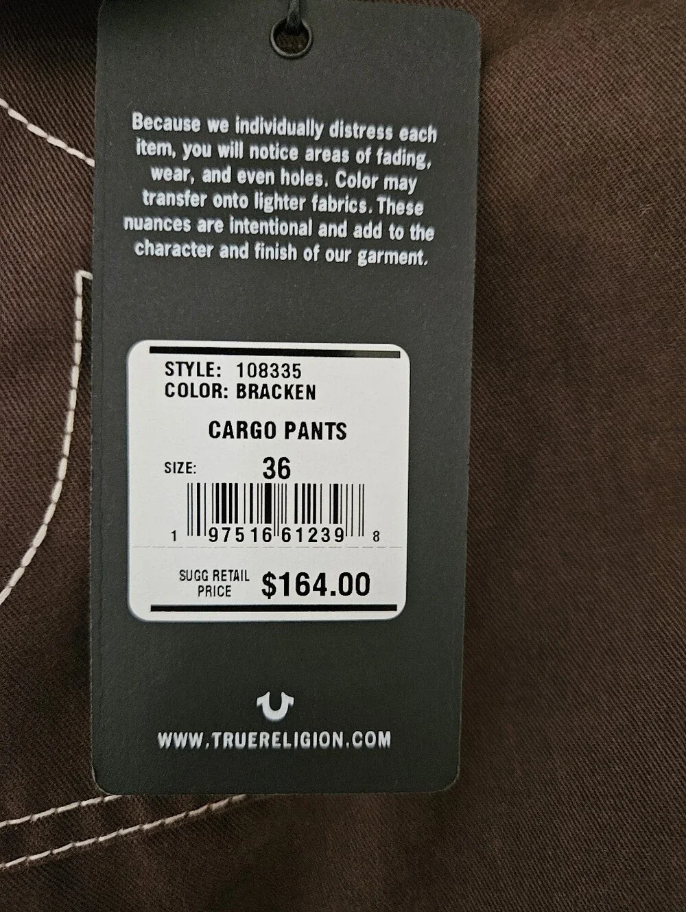 True Religion Cargo Pants Size 36 Bracken Brown 108335